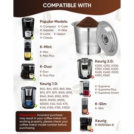 2 Pack Reusable K Cups Fit for Keurig 1.0 - Stainless Steel Coffee Pod Filter, Refillable K cup Compatible with Keurig 1.0 Coffee Maker with 15mL Spoon, Cleaning Brush & 4 Rubber Ring