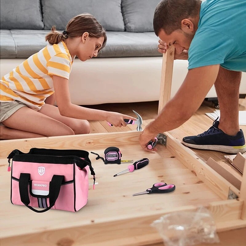 WORKPRO 9-Piece Kids Real Hand Tool Set Pink Junior Tool