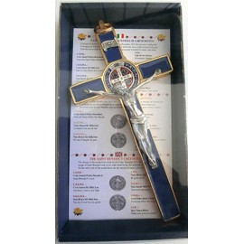 10.004.21 Blue Cross Gold Blue San Benedict 20cm Enamel with Box Gift Saint Benedict Amazing Pregnancy Church