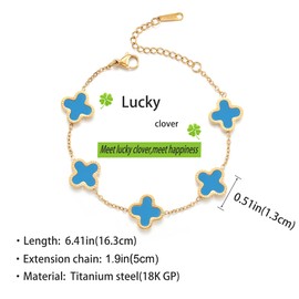 TICVRSS 18K Gold Plated Clover Bracelet for Women Adjustable Cute Fashion Simple Bracelet Lucky Blue Bracelets Jewelry Gifts Trendy for Women