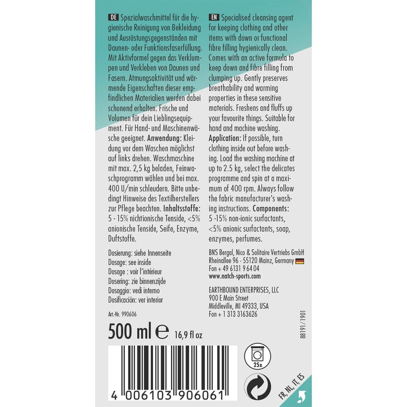 Natch Down Wash Kit Athletic Outerwear Jackets, 500ml, Clear