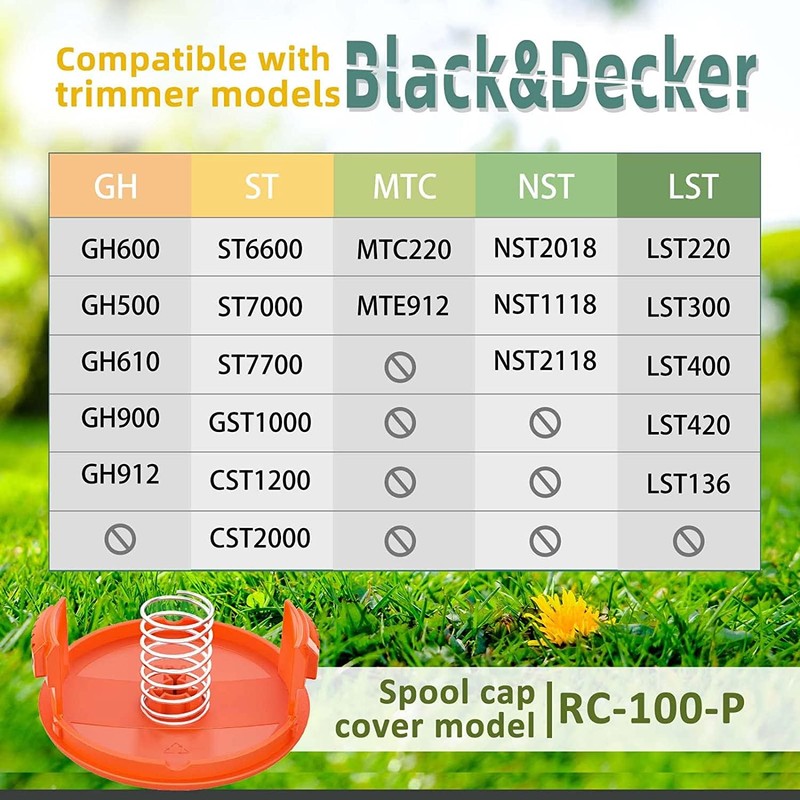 Pack of 6 Grass Trimmer Spools Compatible with Black and