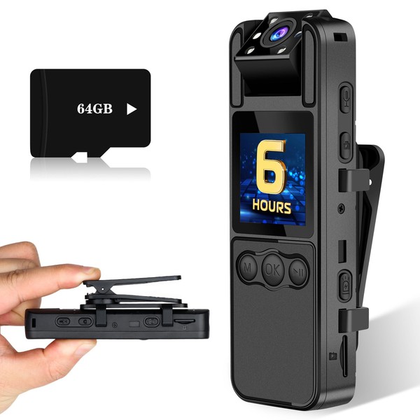 Sixmou Body Camera with Audio and Video Recording, 6 Hours