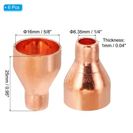 PATIKIL 5/8" to 1/4" ID Copper Reducer, 6pcs 99.9% Pure Copper Reducing Coupling Pressure Fitting Pipe Tube Connector Adapter with Sweat Solder Connection for HVAC Refrigeration System
