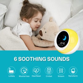 Kids Alarm Clock, Sleep Training Kids Alarm Clock with Sun & Moon Rise, Sleep Sound Machine,Night Light and OK to Wake Alarm Clock for Toddlers and Kids