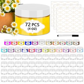 PeacePeo 72 Pcs Plastic Jars, 4 OZ Plastic Jars with White Lids Round Clear Storage Containers Jar Leak Proof Slime Containers with Lids for Travel Refillable Slime Storage Jar for Beauty Product