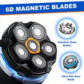 Magnetic 6 Blades Head Shaver Replacement Heads for Many 6D Magnetic Electric Razor,Magnetic 6D Blade Head Compatible with Head Shavers for Bald Men. (2PCS)