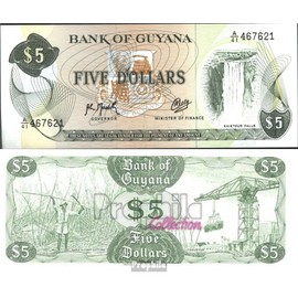 Prophila Collection Banknote Guyana Pick No: 22f, Signature 9 UNC 1992 5 Dollars (Banknotes for Collectors - No Means of Payment) Landscapes