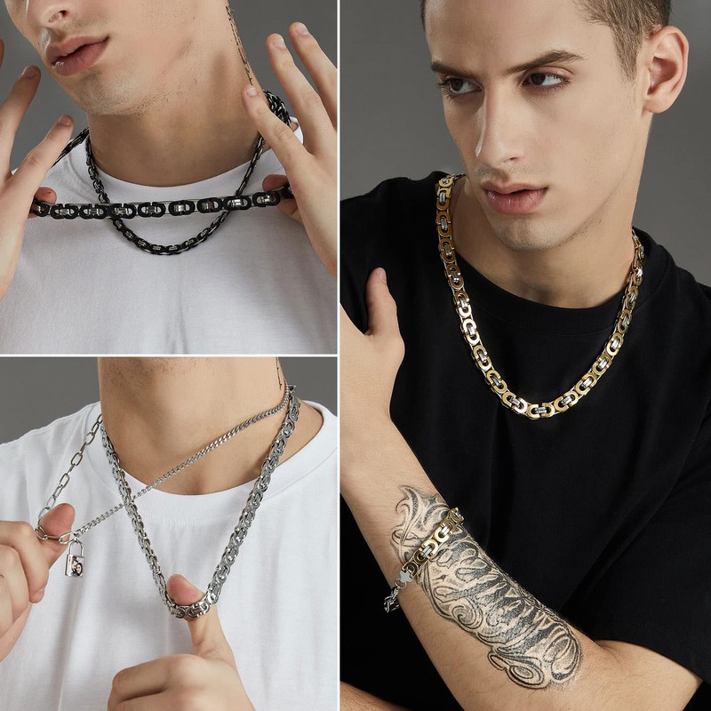 ChainsHouse men's byzantine chain, silver, gold, black, 6 mm, 8