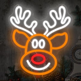 Christmas Elk Neon Sign for Wall Decor Dimmable Christmas Neon Sign Light Deer Led Neon Night Light Up Animal Neon Sign for Bedroom Children Kids Gift Living Room Winter Home Party