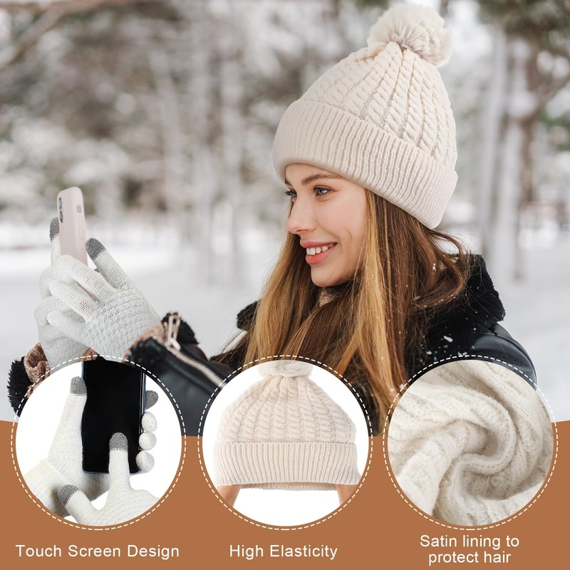 Liitrsh 12 Pcs Women Beanie Scarf Gloves Sets Knitted Beanie
