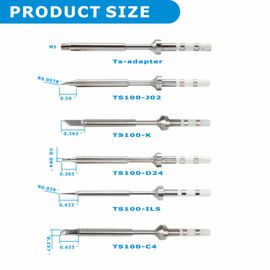 6PCS TS100 Soldering Tips Kit with Threaded Insert Adapter, Compatible with TS100|TS101|/PinecilV2|pine64 Soldering Iron- Includes TS-C4, TS-K, TS-ILS, TS-J02, TS-D24, Fast Heating