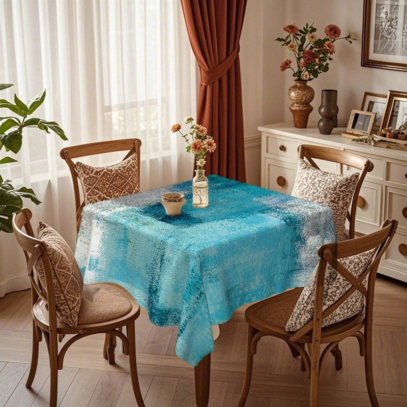 Modern Tablecloth 140 x 200 cm Turquoise Art Painting Tablecloth
