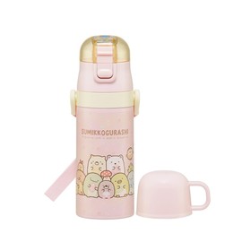 Skater SKDC3-A Children's Stainless Steel Water Bottle, 2-Way Direct Drinking, 14.2 fl oz (420 ml), Cup Drinking, 11.8 fl oz (350 ml), Sumikko Gurashi, Mole House, Lightweight, Thermal, Cold