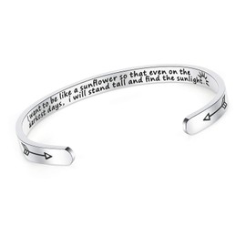 SAM & LORI Sunflower Gifts for Women Inspirational Bracelets Teen Gifts Recovery Cuff Jewelry 13 Year Old Birthday Valentine Christmas Easter Basket Stocking Stuffers I Want To Be Like A Sunflower