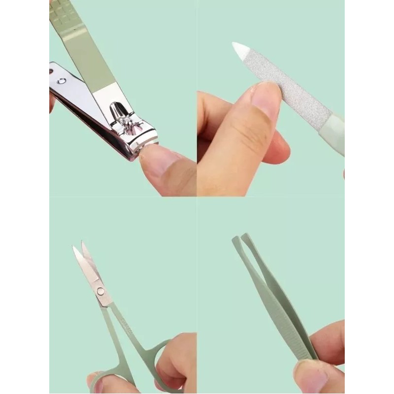 SH106 Manicura Y Pedicura Acero Inox 12pcs Portátil Set Manicura