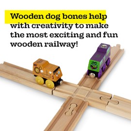11 Pcs Deluxe Wooden Dog Bone Track Connector Pack - Wooden Train Connector Pieces Compatible with All Wooden Train Track Sets - Wooden Track Accessories - Zany Trains Series 2 (11 Pack)