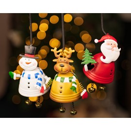 Marco Paul 3pc Christmas Ornaments Santa Snowman Reindeer Metal Hanging Xmas Decorations Bouncing Jinglers Christmas Home Decorations Bouncing Christmas Figures Decorations Festive Xmas Decorations