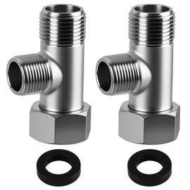 Pack of 2 3-Way Connection Valves, T-piece 3/8 Inch Diverter Valve with 2 Washer, 3-Way T-Piece Water Connection Distributor, Pure Copper Surface, Nickel-Plated for Home, Toilet, Connection Valve