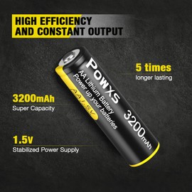 POWXS AA Lithium Batteries, 16 Pack 1.5V Lithium Iron Double A Batteries 3200mAh Super Capacity for High Drain Device【Non-Rechargeable】
