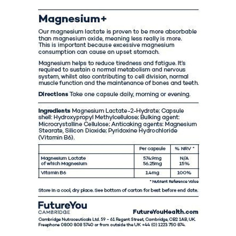 Magnesium+ 575mg Supplement – 28 High Strength Magnesium Capsules –