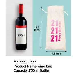 Socive 21st Birthday Wine Bag, Presents for 21st Happy Birthday girl, 21 Years Old Gift Idea Wine Bag for Her Girl Friend, Sister, Birthday Party Decorations - Linen Drawstring Wine Bags(5SW118)