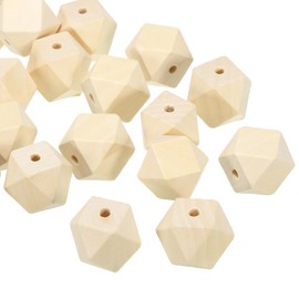PATIKIL 25mm Natural Wood Beads, 20 Pack Unfinished Wooden Beads Geometric Hexagon Loose Beads Spacer Beads for DIY Craft Jewelry Making Home Decoration, Brown