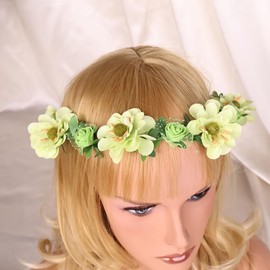 yuruyi Flower Crown for Women, Floral Headband Women Headpiece Flower Hair Accessories for Weeding Bride Cosplay Party Festival Photos (Green Rose, Adjustable)