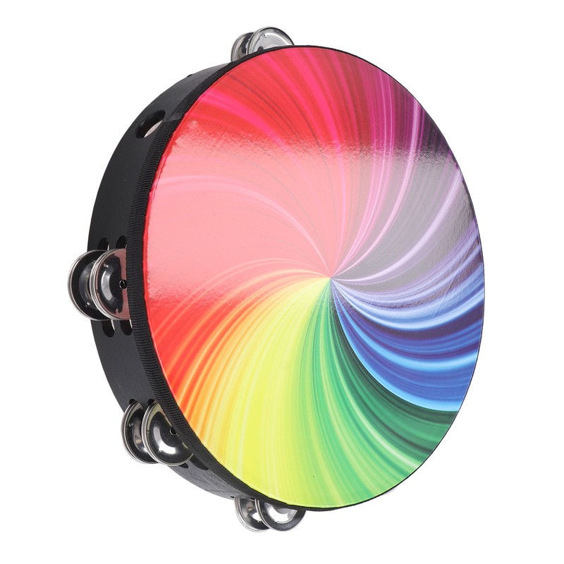 Handheld Tambourine 10 Inch Double Layer Bell Piece Solid Wood