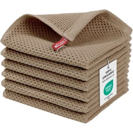 Moosfor Tea Towels, 100% Cotton, Set of 6, 30 x 30 cm, Soft Tea Towels, Kitchen Towels, Absorbent Kitchen Towels, Thick Premium Tea Towel, Dishcloths, Cleaning Cloths, Brownish