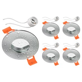 ledscom.de 5 Pieces Bathroom Ceiling recessed Frame ERID, Damp-Proof, Bathroom, IP44, Round, Aluminium matt (GU10/MR16/GU5.3/50mm) incl. GU10 Socket