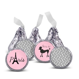 216 Paris birthday party or baby shower decorations favors stickers for chocolate kisses, .75" round, labels, supplies
