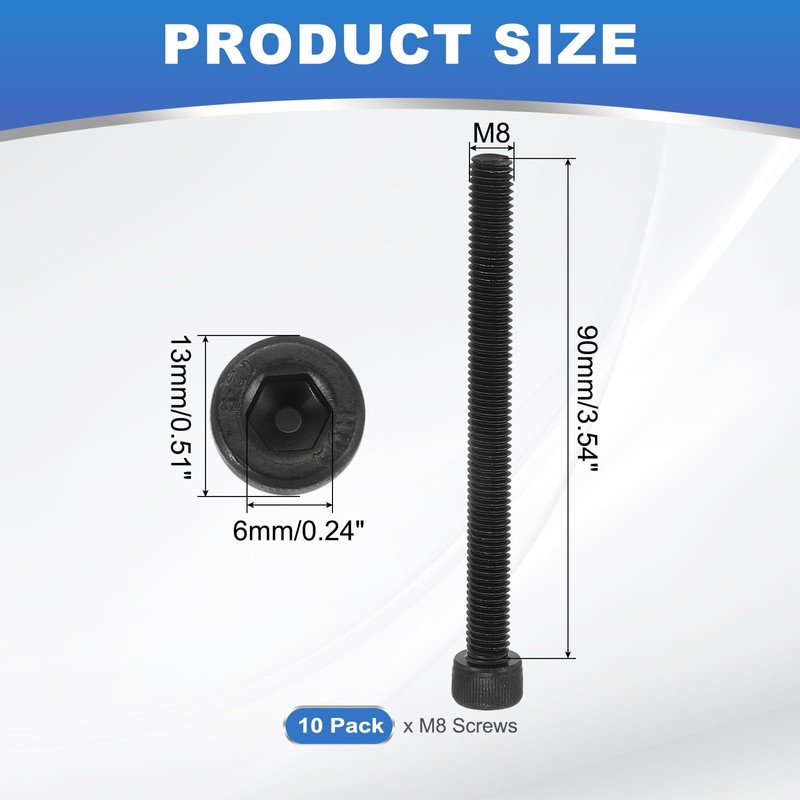 PATIKIL M8 x 90mm Hex Socket Head Screws Cap Bolt,