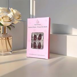 Luxury Cherry Red Press-On Nails – Medium Almond - Elegant Burgundy Fake Nails - Chic Wine Red Press-On Nails Almond Shape, Easy to Apply, Glossy Fini