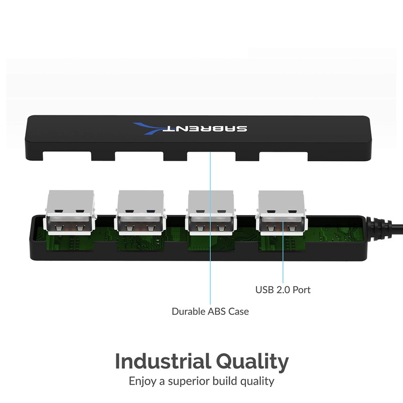 SABRENT 4 Port Portable USB 2.0 Hub (9.5" Cable) for