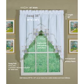 Today's Curtain Verona Reverse Embroidery Window Swag, 38-Inch, White/Blue - Verona CA50304P