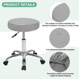 M METERXITY 2-Pack Bar Stool Covers Round, for 12-14 Inch Chair Waterproof PU Seat Covers with Elastic Bands for Bar Stool/Round Cushion [Gray]