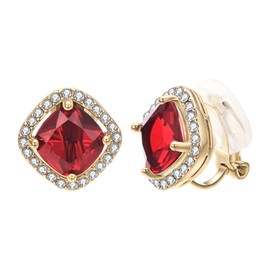 Yoursfs Red CZ Clip on Earrings For Women Gold Sparkly Square Clip-Earrings Crystal non Pierced for Bridal
