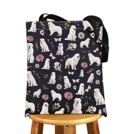 JNIAP Great Pyrenees CottagecoreTote Bag Great Pyrenees Gift Great Pyrenees Mom Gift Great Pyrenees Owner Gift, All White Dog, Large