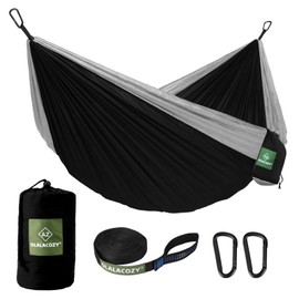 OLALACOZY Camping Hammock,Camping Essentials,Lightweight Portable Double & Single Hammock with Tree Straps, Camping Gear for Outside Hiking Camping Beach Backpack Travel, Black & Grey, Large