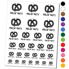 Feeling Salty Kawaii Pretzel Cute Temporary Tattoo Water Resistant Fake Body Art Set Collection - Black (One Sheet)
