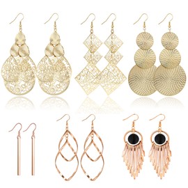 Dangly Earrings for Women 6 Pairs Gold Drop Earrings for Women Gold Dangle Earrings for Women Long Drop Tassel Earrings Gold Earrings Set Dangly Earrings Pack