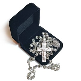 GeekTenet Premium Luxury Rosary Beads Chaplet Stainless Steel Zircon Rosery Cross Catholic gifts (Silver2)