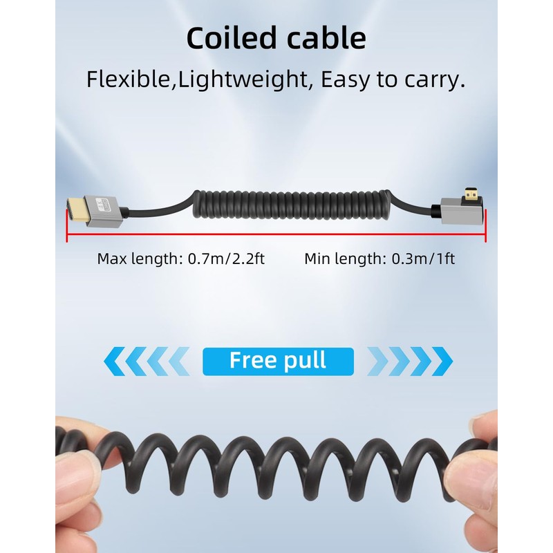 YANBORONSN 4K Micro HDMI to HDMI Spiral Cable 2.2 ft,