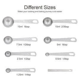 Hotsyang Measuring Spoons Set, 18/8 Stainless Steel Measuring Spoons Set for Dry&Liquid, Metal Metric & US Measuring Spoon with 1 Leveler and Locking Ring for Kitchen & Baking
