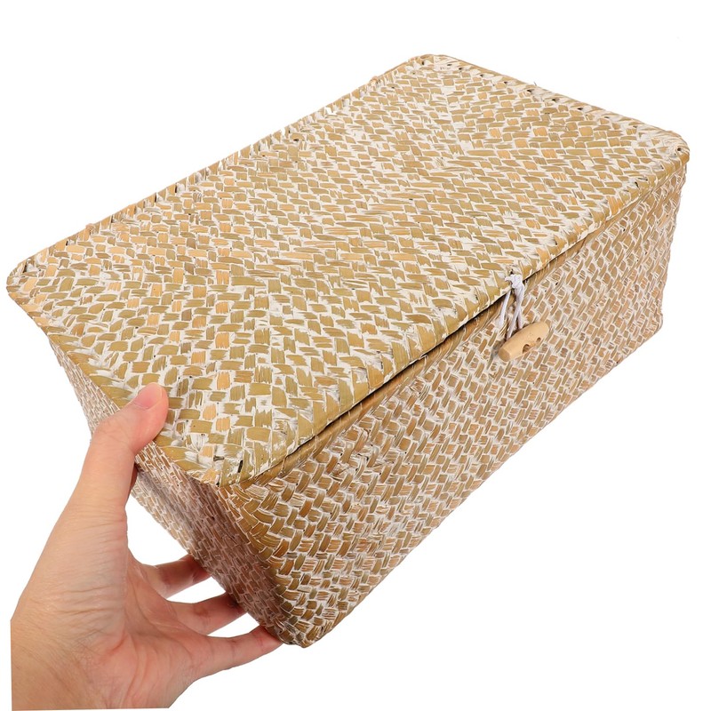 STOBAZA Bamboo Storage Boxes Lids Seagrass Wicker Baskets under Bed
