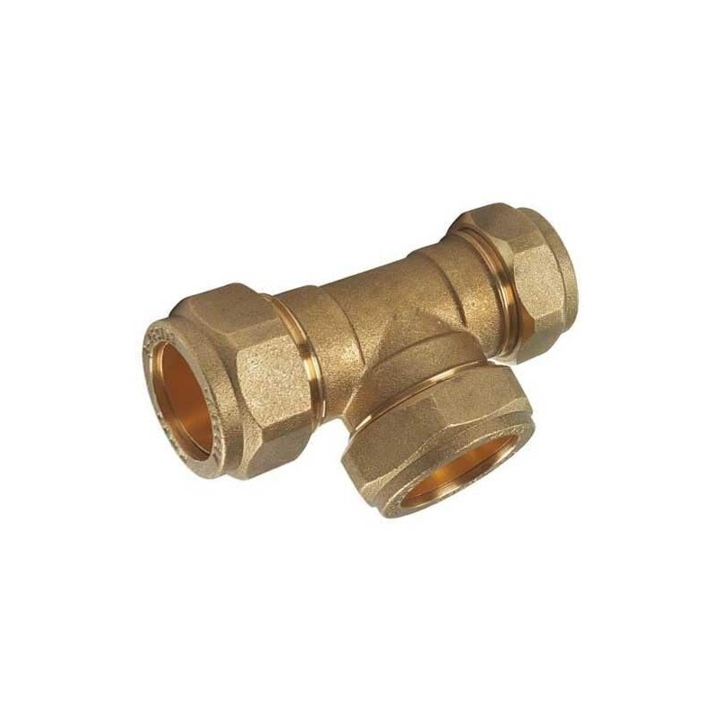 hep® 15mm Brass Compression Tee for Copper, Plastic Pipe WRAS
