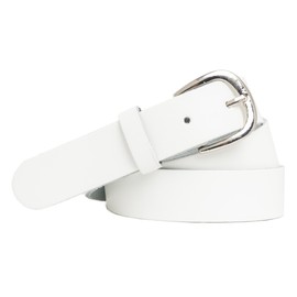 shenky Smooth Leather Belt in Various Colours and Waistbands, 3 cm Width, Belt with Belt Buckle, Genuine Leather, Women's Buckle, Genuine Leather, Women's Belt, Real Leather Belt, White