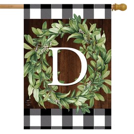 Briarwood Lane Wreath Monogram D Double-Sided House Flag Everyday 28" x 40"
