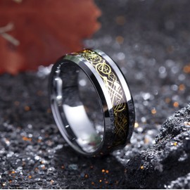King Will Dragon 8mm Silver & Gold Celtic Dragon Tungsten Carbide Mens Wedding Band Ring Comfort Fit 11.5